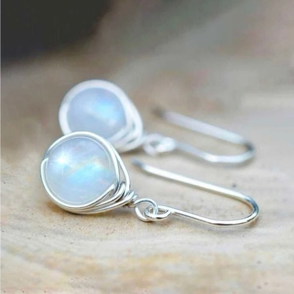 White Oval Drop Earrings - Picture 4 of 4